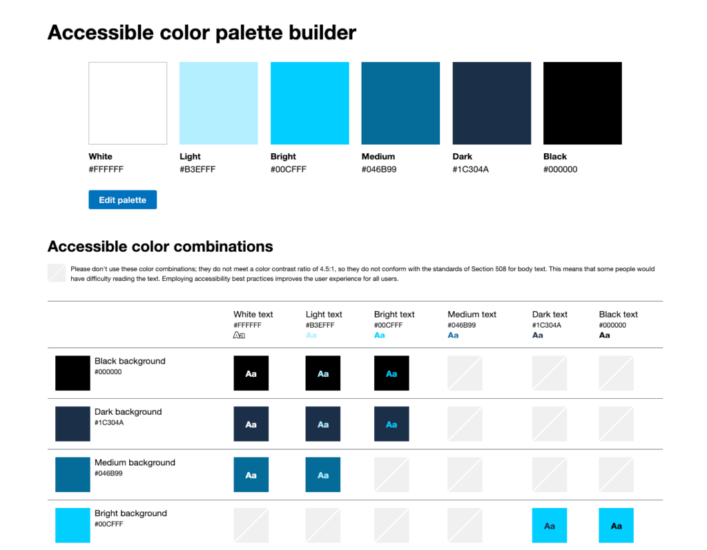 Screenshot of the Accessible Color Palette Builder