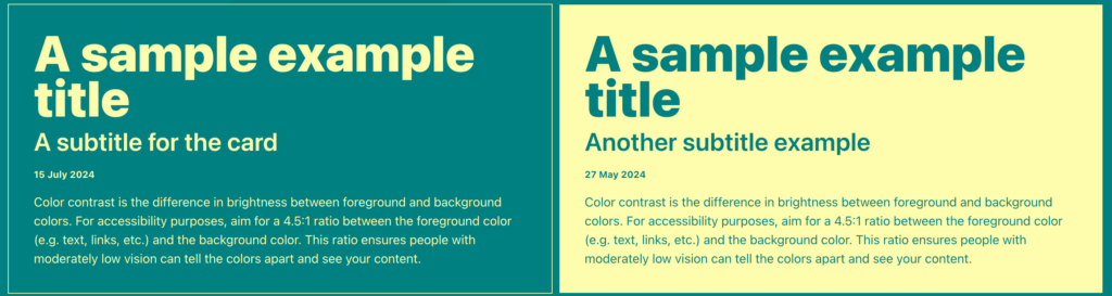 Text sample against a generated colour combination by RandomA11y