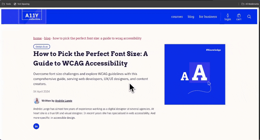 Example of how the Text Spacing Bookmarklet adjusts the text of a website