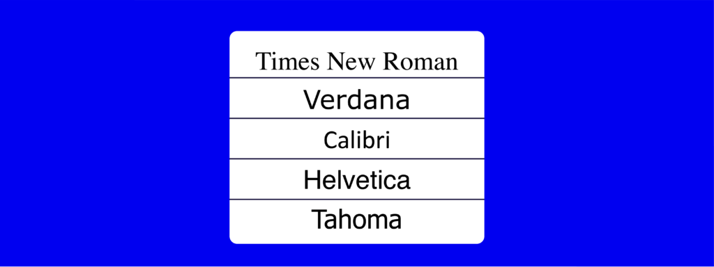 Times New Roman, Verdana, Calibri, Helvetica, and Tahoma fonts